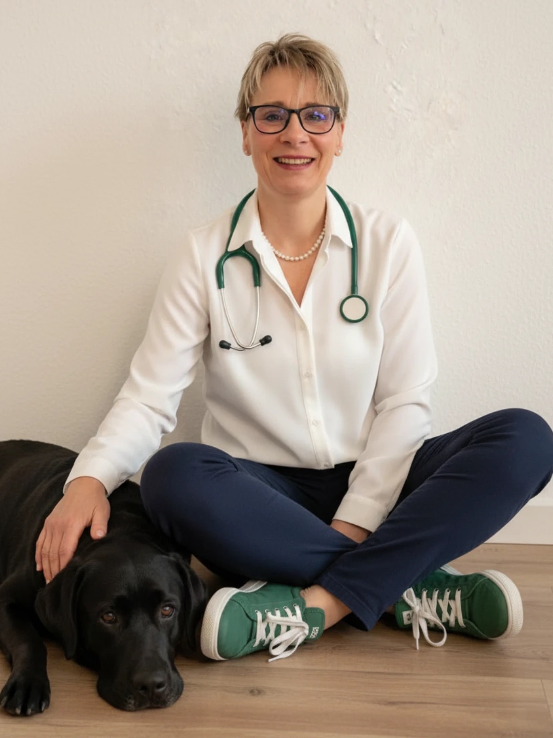 Stephanie Theis, Tierheilpraktikerin, mit ihrer schwarzen Labradorhündin Lina